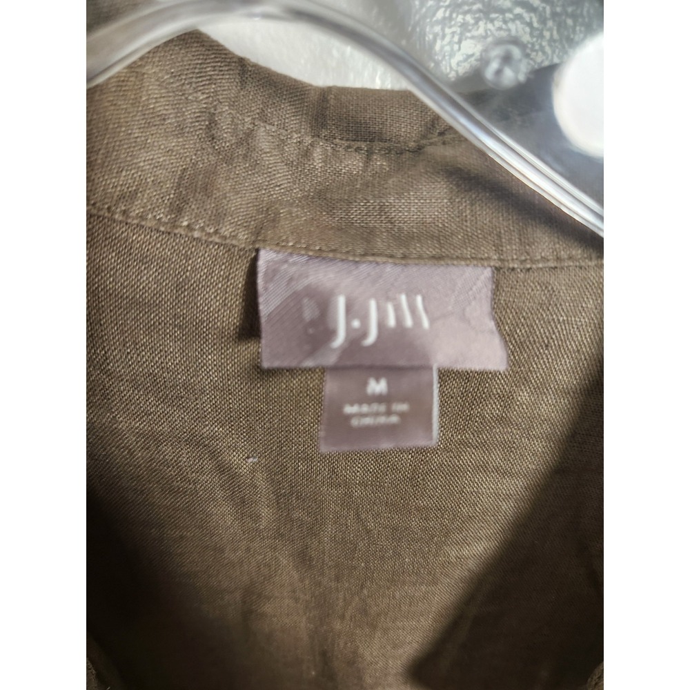 J.Jill Long Sleeve Linen‎ Button-Down Shirt Olive Green Med Beach Resort Summer - Picture 2 of 10